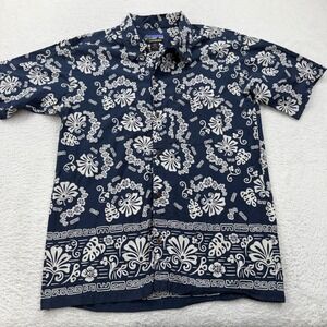 Patagonia Pataloha Shirt Mens XL Blue White Floral Hawaiian Organic Cotton